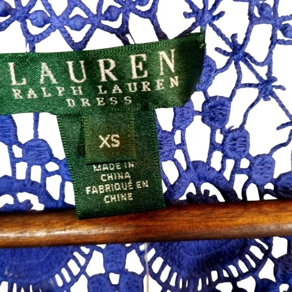 Lauren Ralph Lauren Blue Crochet Lace Size XS Short Sleeve Sheath Swim Cover - Picture 5 of 9